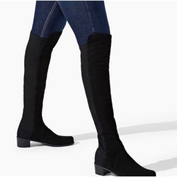 Stuart Weitzman Reserve Black Suede Microstretch Over Knee Block Heel Boots sz 9 - Picture 4 of 16